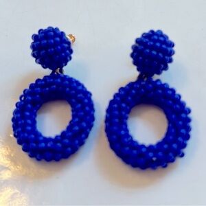 J. Crew Vibrant Blue Beaded Hoop Earrings